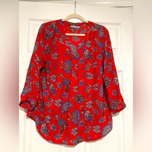 Anne Carson Red and Blue Floral Blouse